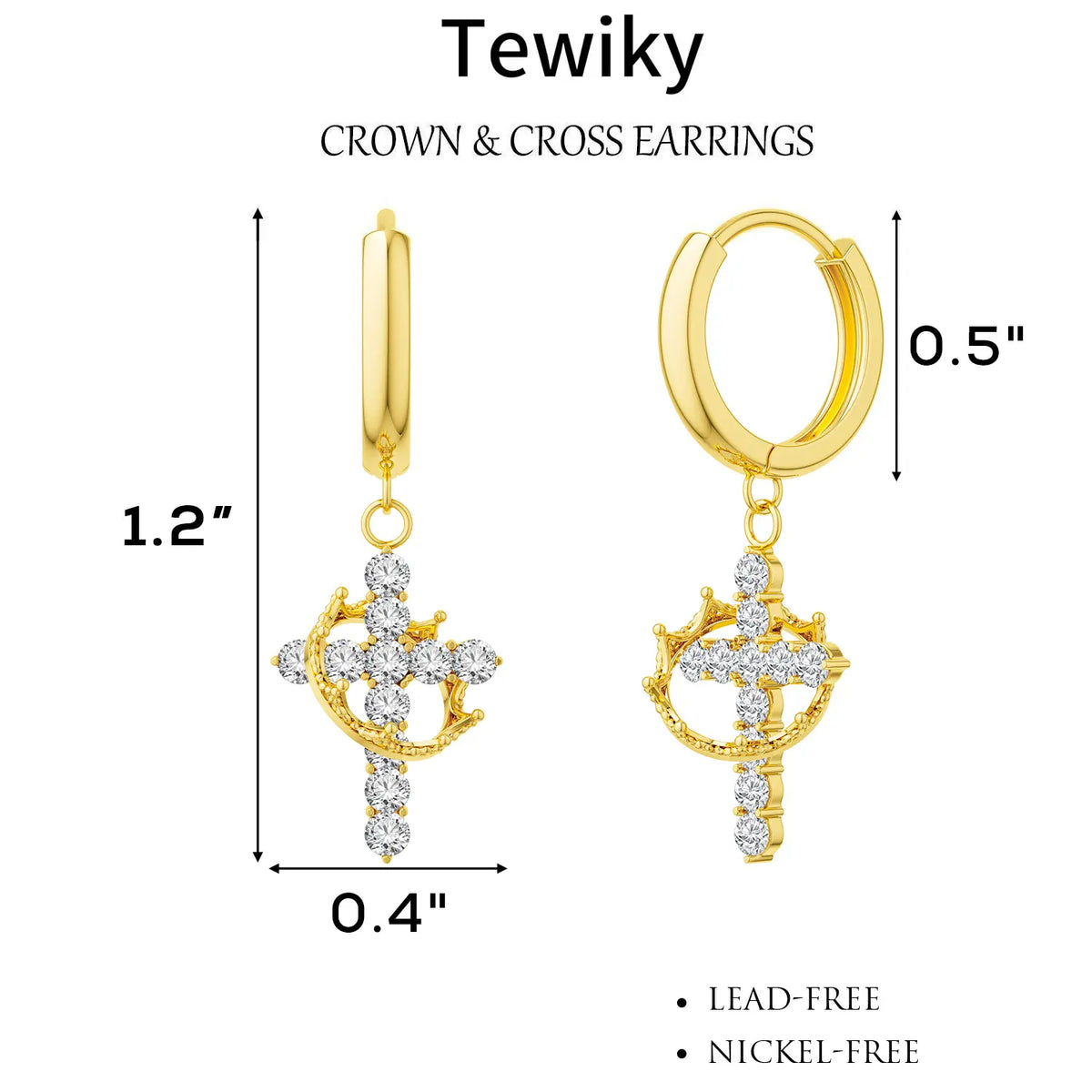 Tewiky Colorful Crown Cross Earrings For Women Dainty CZ Cross Pendant Earrings Hypoallergenic Non Tarnish Earrings Trendy Jewelry Christian Gift For Girls For Easter