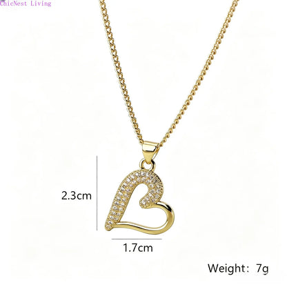 Women's 18K Gold Plated Heart Pendant Necklace, Shiny Zircon INS Minimalist Luxury Dainty Clavicle Chain, For Daily Casual Wear & Holiday Gifting, Sports & Outdoor Accessory, Soho-Chic