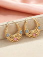 Mexican-style sunflower pattern gold-coloured hollow hoop earrings, hoop shape earrings, elegant party earrings, the perfect anniversary gift for mothers and couples, earrings jewelry
