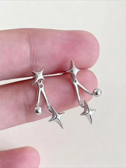 2pcs Korean Silvery Star Water Drop Ear Buckle Earrings, Stud Earrings, Earring Pack, Alloy Material with Ear Needles, Fade-Resistant, Hypoallergenic, Earring Stacking Set, Ins Earrings for Christmas, Valentine's