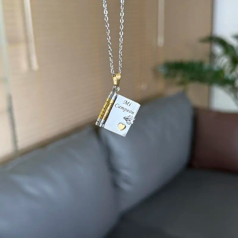 AS701 Love Book Necklace for Daughter or Son  for Mum My Campeón Engraved Necklace Meaningful Gift for Kids