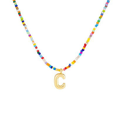 VRIUA Women's Adjustable Beaded Bubble Letter Choker - Personalized Initial Necklace, Handmade Dainty Casual Daily Beach Jewelry, Gifts for Women Lover's Accessory