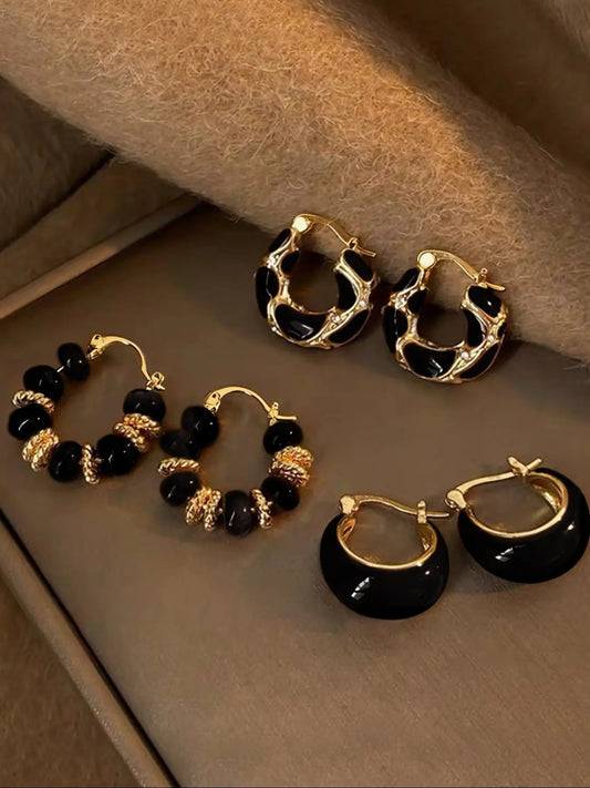 Women's Elegant Geometric Hoop Earrings Set, Drop Oil Design, All-season Fashion Jewelry for Daily Wear & Gifts, High Quality Earrings, Classic Style Earrings, Hoop Earring Sets