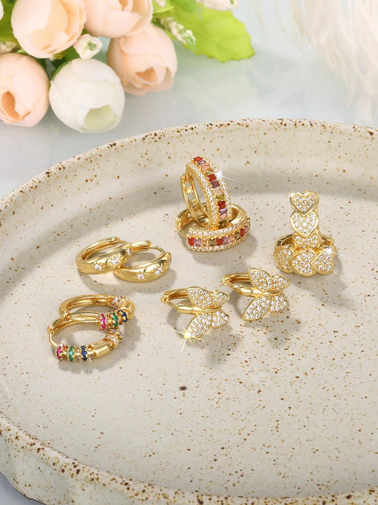 Women's Elegant Butterfly & Heart Design Hoop Earrings, Fashionable Exquisite Hoop Earrings, Trendy All-match Jewelry as Gift for Daily & Party Decor, Heart Shaped Earrings, Versatile Earrings, Earring Set, Trendy Fashionable Accessories