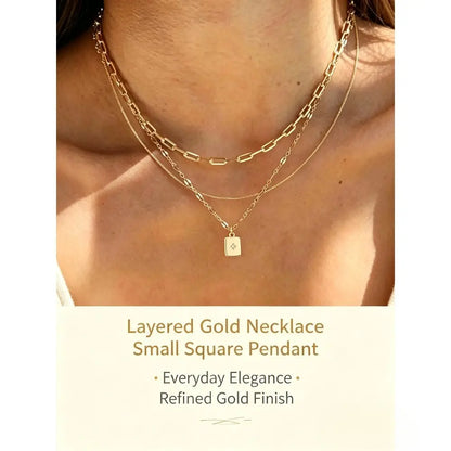 Women's 3-Piece Grid Paperclip Box Chain Necklaces Set for Leisure Indoor Recreation - Minimalist Rectangle Pendant with Sparkling Star Artificial Zircon, Layering Ready, Comfortable Fit, Daily Wear Jewelry