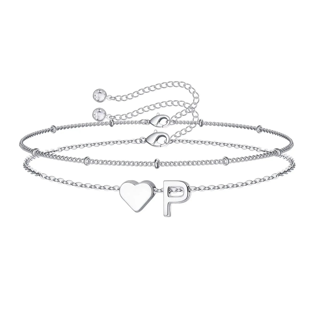 Women's Layered Heart Initial Bracelet Sets - Adjustable Heart-Letter Link, Exquisite Cute Accessories, Fashion Costume Jewelry, Birthday Christmas Gifts, Princess Charm Bangles, Sohochic