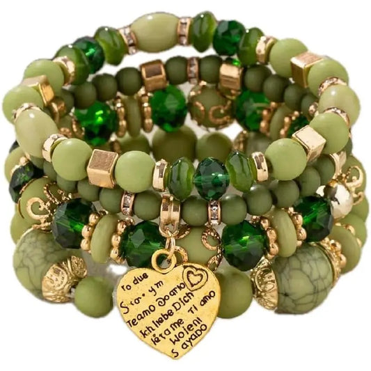 Women Beaded Bracelet Set| Colorful Boho Stackable Trendy Design with Crystal Accents Multilayer Bangle Bracelet| Fashion Stretch Braclets Jewelry for Women
