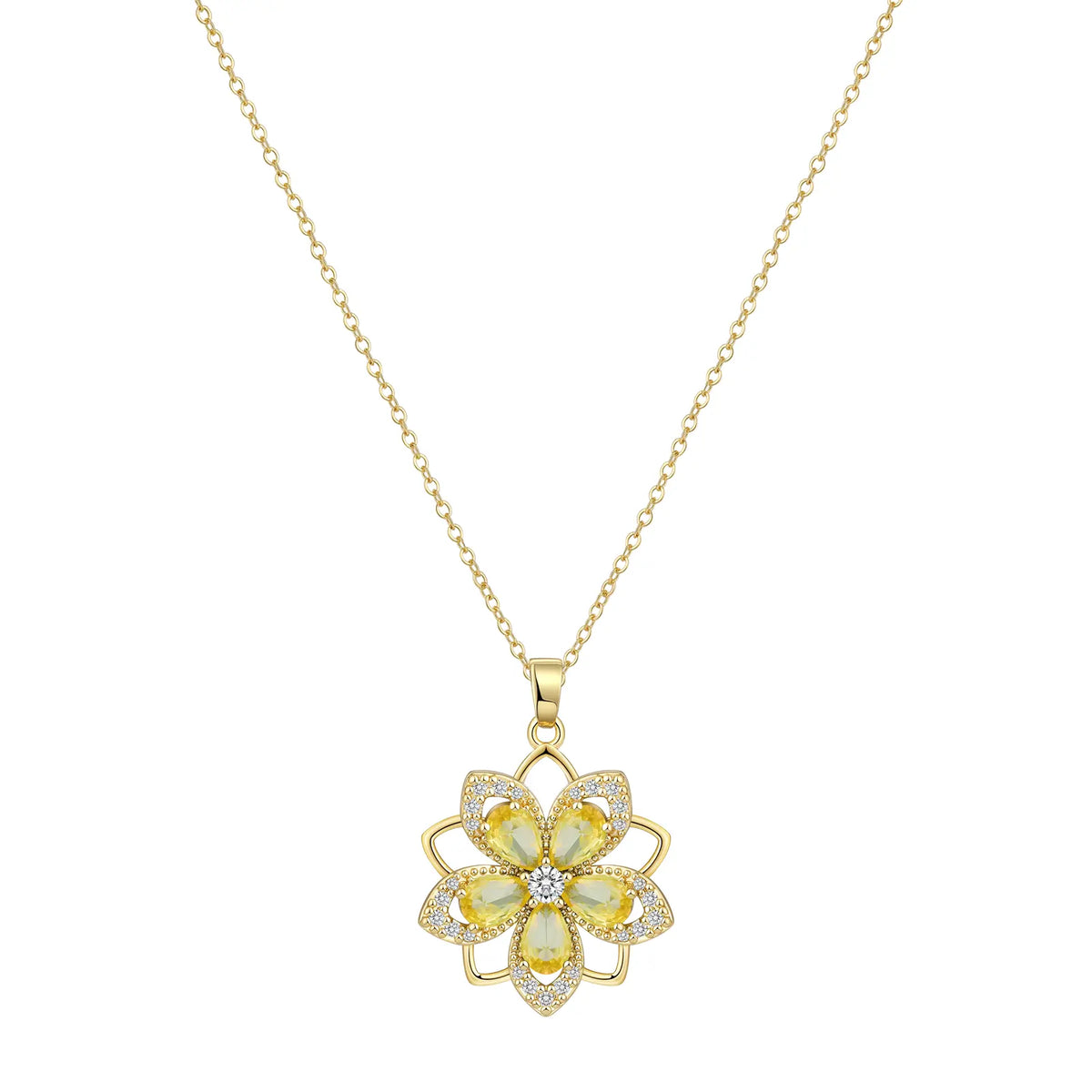 VENOCO Women's April Birthstone Redbud Flower Necklace, 14K Gold-Plated Silver Rotatable Crystal Pendant, Adjustable Spinning Fidget Decompression Choker, Summer Whimsical Jewelry, Gf Gift Accessories for Women