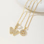 Women's Full diamond Rock sugar 26 letters Pendant Necklace Set Copper with zircon and gold plating Gold‑plated Round shape Flowers Fashion Accessories Layered Jewelry Set