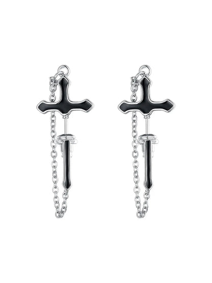 Cross Design Chain Dangle Statement Earrings, Fashionable Jewelry for Women & Men, Trendy All-match & Exquisite Jewelry for Birthday Gift