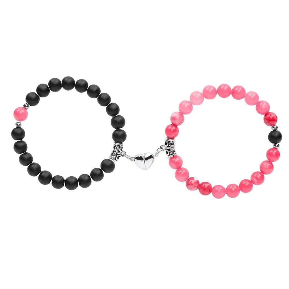 Women's 2-Piece Adjustable Beaded Bracelet Set - Magnetic Heart Charm Couples Bracelets, Sentimental Boyfriend Gifts, Cute Gifts for BF, Stress Relief Costume Jewelry, Sohochic Anniversary Accessory