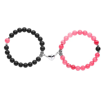Women's 2-Piece Adjustable Beaded Bracelet Set - Magnetic Heart Charm Couples Bracelets, Sentimental Boyfriend Gifts, Cute Gifts for BF, Stress Relief Costume Jewelry, Sohochic Anniversary Accessory