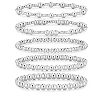 Women's 5PCS Gold Ball Beads Stretchable Bracelets Set - Waterproof, Adjustable Jewelry for Women, Gold Jewelry for Beach & Everyday Wear (Sohochic)