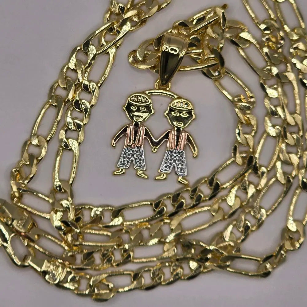 Gold Plated Chain and Pendant Set - 22" 4mm Chain with Tricolor Charms for Boys & Girls - Perfect Gift for Mom Aunt Niece Daughter