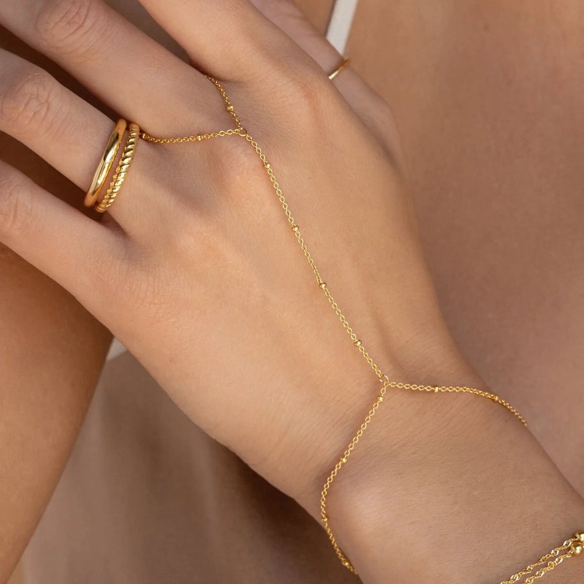 17KM 3Pcs New Dainty Stackable Ring Hand Chain, Adjustable 14K Gold-Plated Trendy Bracelets for gift summerwins, Gold Stacked Bracelets, Layered Gold Bracelets
