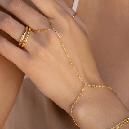 17KM 3Pcs New Dainty Stackable Ring Hand Chain, Adjustable 14K Gold-Plated Trendy Bracelets for gift summerwins, Gold Stacked Bracelets, Layered Gold Bracelets