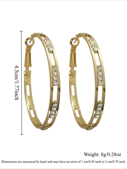 Women's Rhinestone Hoop Earrings, Fashionable Hoop Earrings, Elegant Hollow Out Design, Perfect for Daily Wear, Parties & Vacations, Fashionable Jewelry, Earrings Hoops