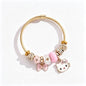 Sanrio Hello Kitty Charm Bracelet with Heart Key & Pink Bead Accents Adjustable Fit Sparkling Design for Sanrio Fans