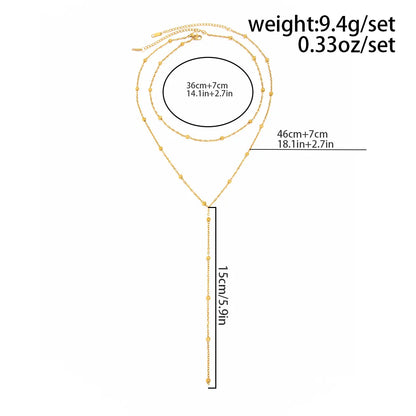 18K Gold Plated/Silver Lariat Necklace for Women, 2Pcs Dainty Long Necklace Multi-layer Y-Shaped Pendant Stackable Necklaces Trendy Layered Beaded Chain Minimalist Daily Wear Jewelry