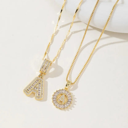Women's Full diamond Rock sugar 26 letters Pendant Necklace Set Copper with zircon and gold plating Gold‑plated Round shape Flowers Fashion Accessories Layered Jewelry Set