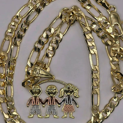 Gold Plated Chain and Pendant Set - 22" 4mm Chain with Tricolor Charms for Boys & Girls - Perfect Gift for Mom Aunt Niece Daughter