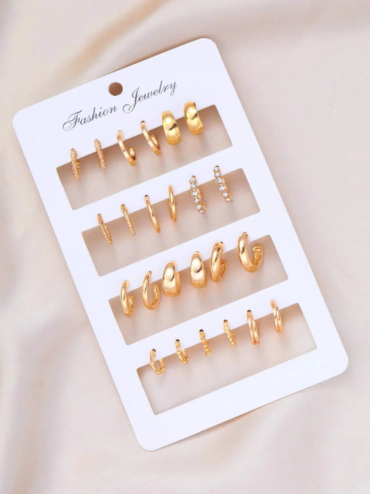 Simple Plain Zinc Alloy Earrings Set, Hoop Shape Earrings, Fashionable and Versatile Daily Casual Accessories for Girls Women, Trendy All-match & Exquisite Dainty Jewelry for Birthday Gift