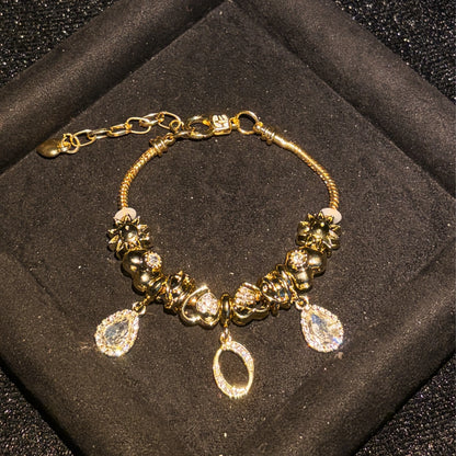 Women's Gold-Tone Mixed Charm Beaded Bracelet - A-Z Initial Letters Available, Fashion Costume Jewelry Gift