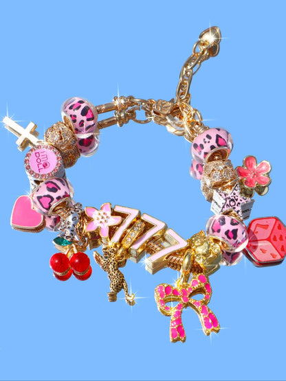 Leopard Print Cherry Charm Bracelet, Star Girl Cross Bracelet, Lucky Number 777 Bracelet, Cherry Tooth Bracelet, Pool Ball 7 Bracelet