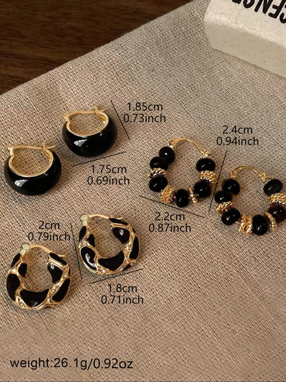 Women's Elegant Geometric Hoop Earrings Set, Drop Oil Design, All-season Fashion Jewelry for Daily Wear & Gifts, High Quality Earrings, Classic Style Earrings, Hoop Earring Sets