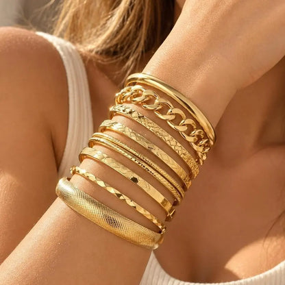 17KM 10-Piece Gold-Tone Stackable Bangle Bracelet Set for Women, Textured & Twisted Fashion Jewelry, Holiday Gift for Her