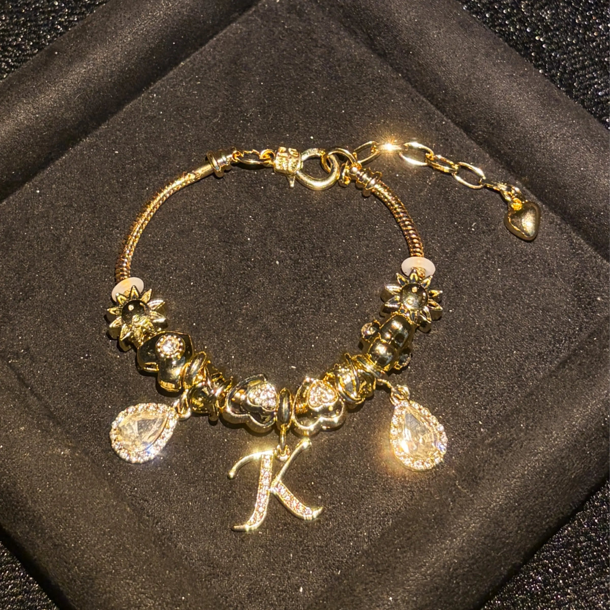 Women's Gold-Tone Mixed Charm Beaded Bracelet - A-Z Initial Letters Available, Fashion Costume Jewelry Gift