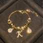 Women's Gold-Tone Mixed Charm Beaded Bracelet - A-Z Initial Letters Available, Fashion Costume Jewelry Gift