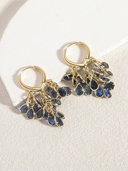 1 Pair of Fashionable and Luxurious Blue Teardrop-Shaped Sparkling Zirconia Fringe Fashion Jewelry Earrings for Women—Exquisite and Elegant, Perfect for Everyday Wear, Parties, and Gatherings; a Stylish Gift