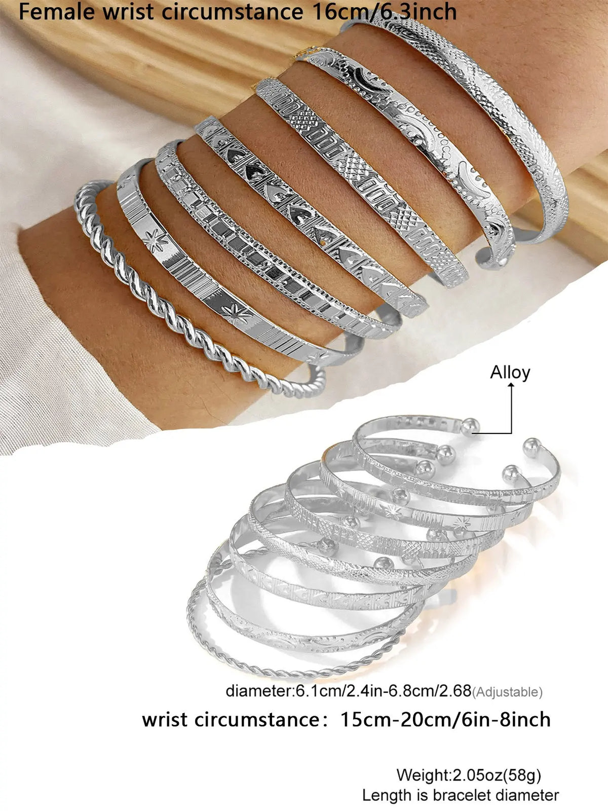 Geometric & Heart Design Cuff Gypsy Bangles As Gift for Girlfriend, Texture Metal Twist Design Bracelet on Wrist, Elegant Matching Jewelry, Classic Fashion Accessories for Daily Wear, Stack Bracelet for Wife, Boho Style Bangles, Alloy Heart Bracelets