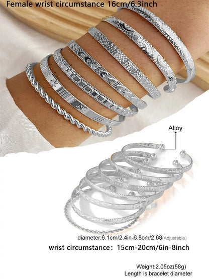 Geometric & Heart Design Cuff Gypsy Bangles As Gift for Girlfriend, Texture Metal Twist Design Bracelet on Wrist, Elegant Matching Jewelry, Classic Fashion Accessories for Daily Wear, Stack Bracelet for Wife, Boho Style Bangles, Alloy Heart Bracelets