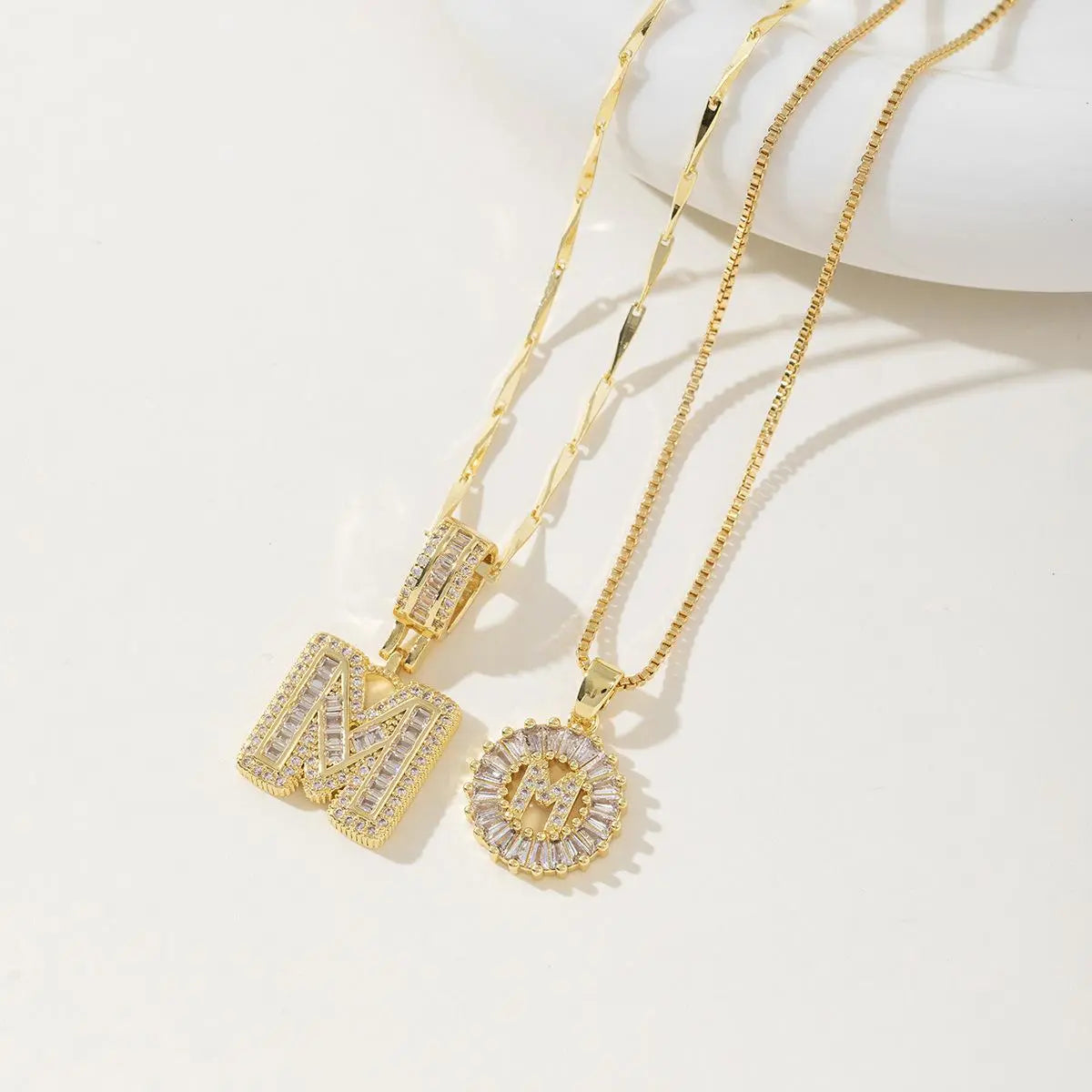 Women's Full diamond Rock sugar 26 letters Pendant Necklace Set Copper with zircon and gold plating Gold‑plated Round shape Flowers Fashion Accessories Layered Jewelry Set