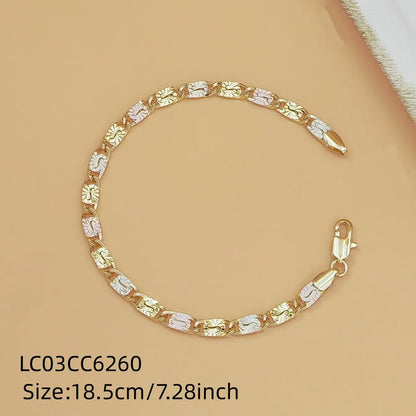 Women's 1pc 14K Tri-Tone Mariner Link Bracelet - Polished Floral Engraved Chain, Exquisite Fashion Wrist Gold Jewelry, Dainty Everyday Wear Gift for Her, Sohochic, Exquisite Bracelet, Fashion Wrist Jewelry