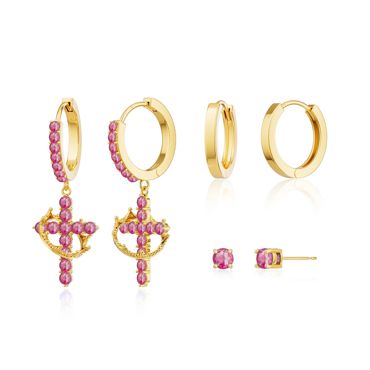 Tewiky Colorful Crown Cross Earrings For Women Dainty CZ Cross Pendant Earrings Hypoallergenic Non Tarnish Earrings Trendy Jewelry Christian Gift For Girls For Easter
