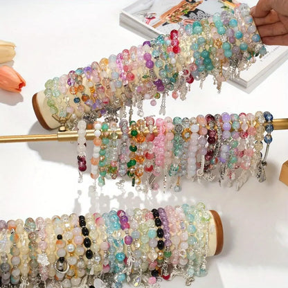 Women's 20pc Beaded Bracelets Set - Boho Stretch Charm Bracelets Stacks with Glass Beads, Floral, Heart, Butterfly Charms, Jewelry for Women for Everyday Use & Gifting, Cute Purse Stuffers, Sohochic