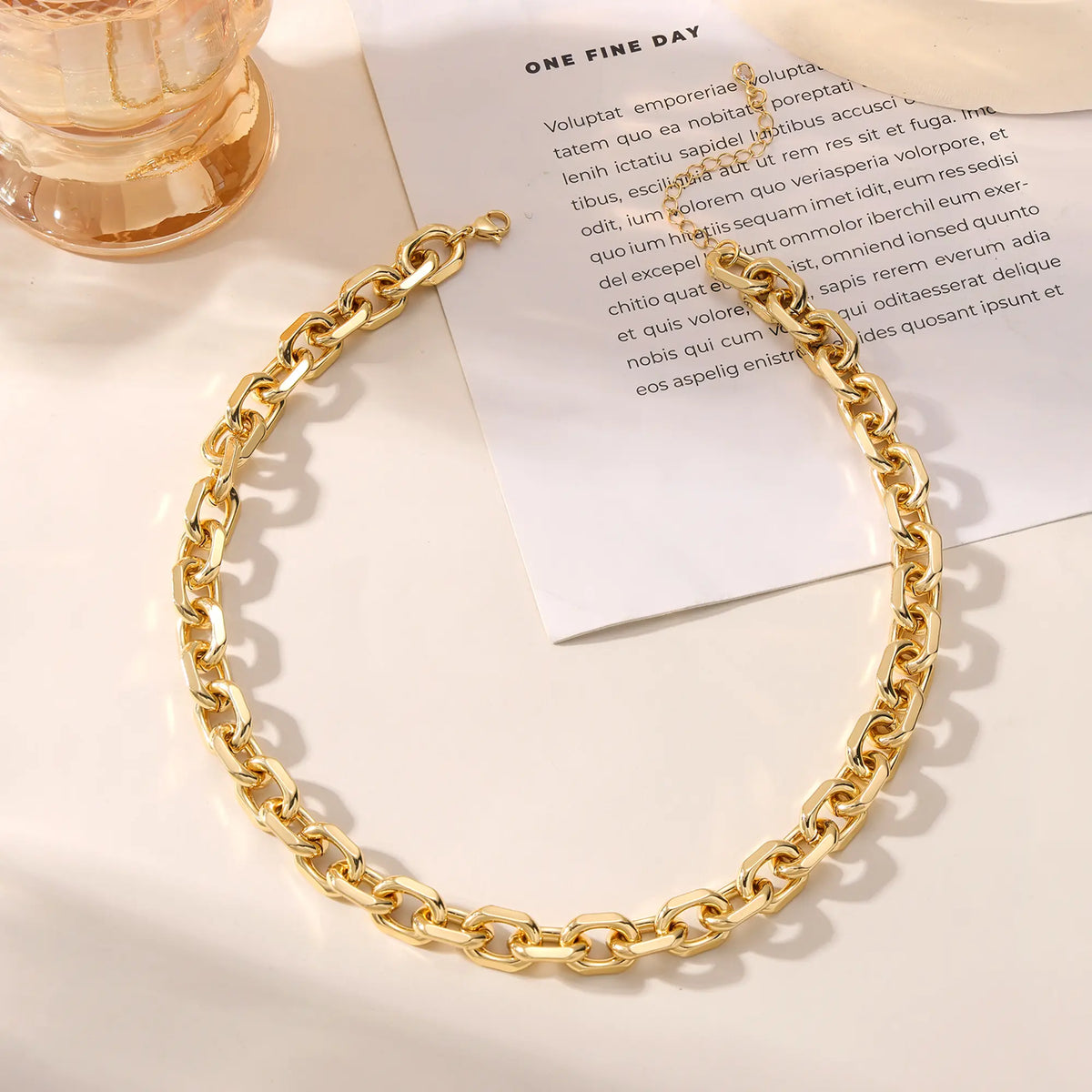 Tewiky 14K Gold/Silver Plated Paperclip Dainty Necklace for Women Statement Trendy Thick 14K Golden Chain Link Necklace Waterproof Simple Jewelry Gifts For Mother's Day gifts