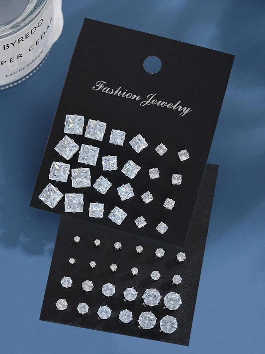 Unisex Punk Street Style Rhinestone Stud Earrings, 24 Pairs Temperament Geometric Design Stud Earrings, Trendy All-match & Exquisite Jewelry for Birthday Gift, Unique Design Earrings Stud Earring Sets