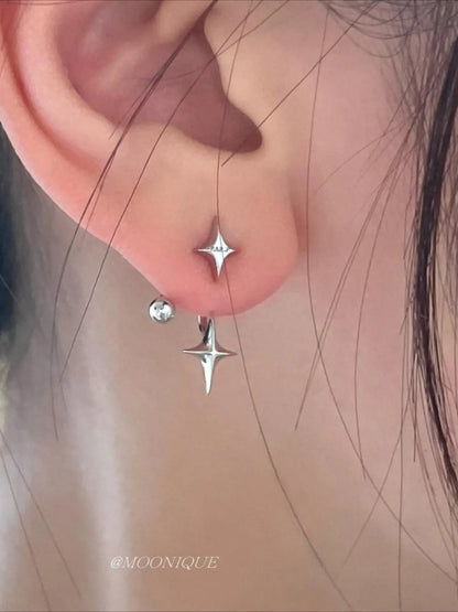 2pcs Korean Silvery Star Water Drop Ear Buckle Earrings, Stud Earrings, Earring Pack, Alloy Material with Ear Needles, Fade-Resistant, Hypoallergenic, Earring Stacking Set, Ins Earrings for Christmas, Valentine's