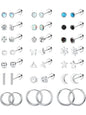 21 Pairs of Stainless Steel Flat Back Earrings, Hoop Earrings and Studs, 20G Screw Back Posts, Flatback Cartilage Earrings for Stacking, Earring Stacks, Hypoallergenic Jewelry for Sensitive Skin, Earrings Set