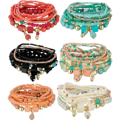 Women Beaded Bracelet Set| Colorful Boho Stackable Trendy Design with Crystal Accents Multilayer Bangle Bracelet| Fashion Stretch Braclets Jewelry for Women