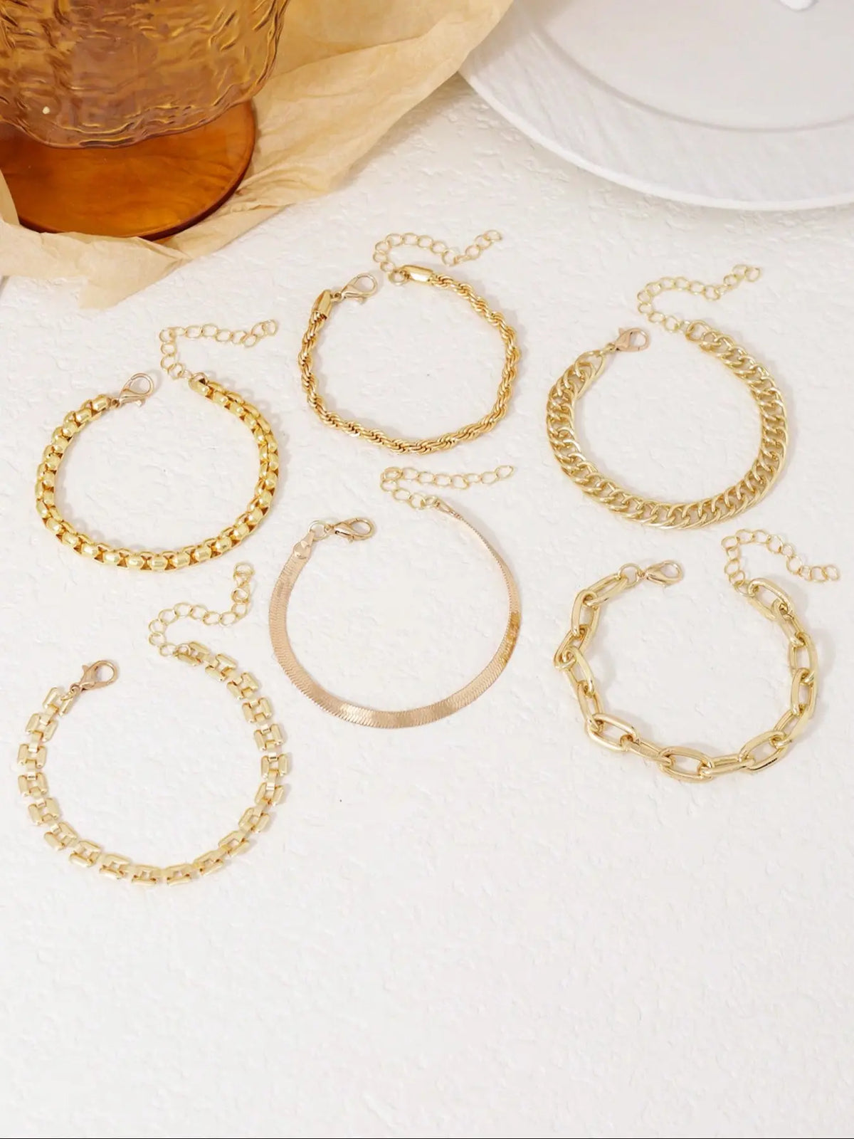 Women's Vintage Cuban Chain Bracelet Set, Stackable Bracelets, Metal Hand Jewelry Gift, Fashionable & Elegant Design, Perfect for Daily Wear & Special Occasions, Link Bracelets, Stacked Bracelets