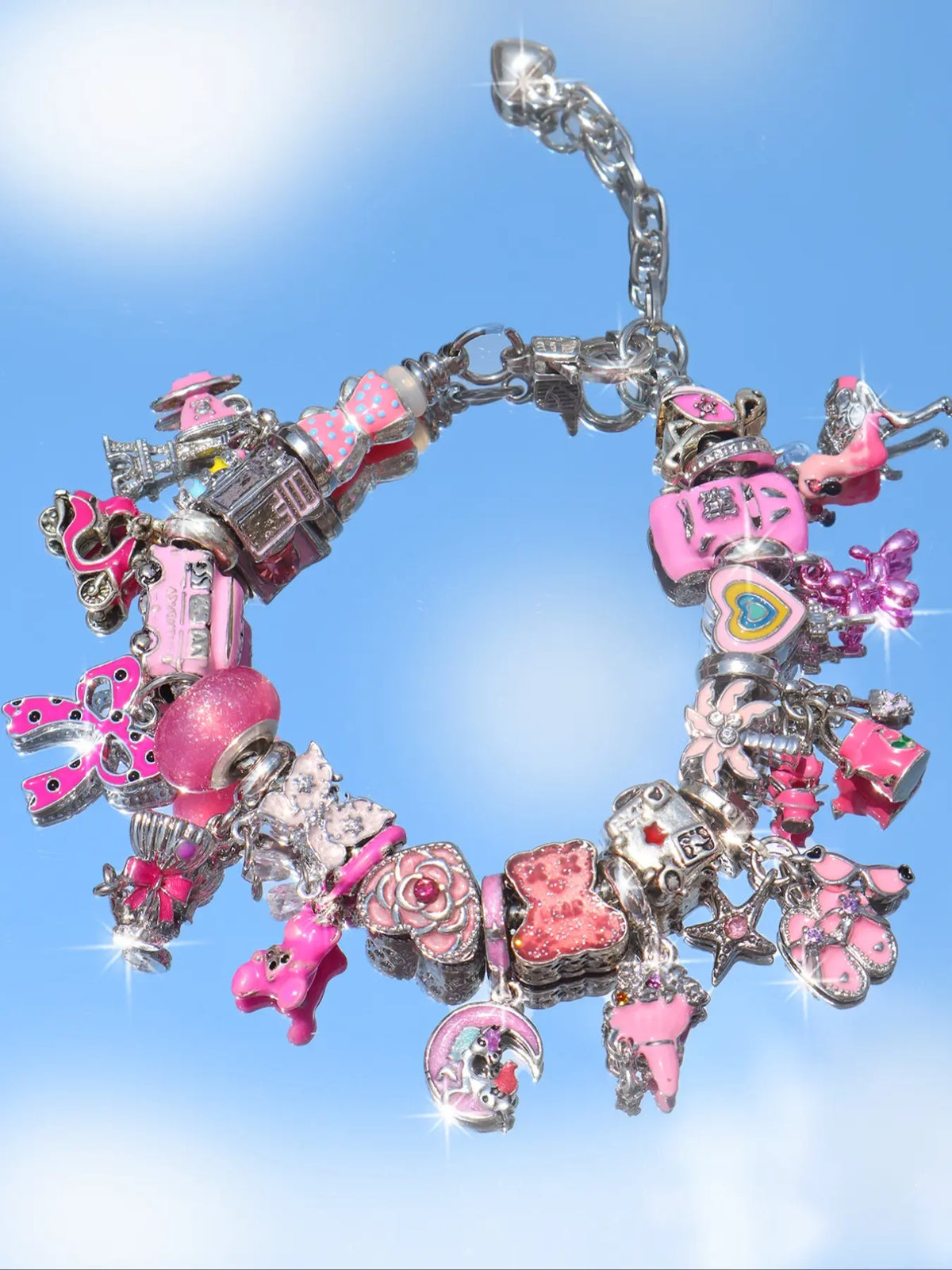Vintage Flower Charm Bracelet, Cherry Blossom Bracelet, Tulip Flower Bracelet, Vintage Butterfly Bracelet, Vacation Style Bracelet, Floral Charm Bracelets