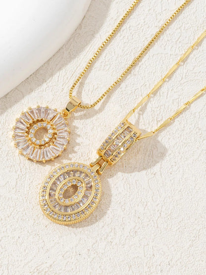 Letter Chain Necklace Set for Women, 26 Pendants with Zirconia Round Floral Design, Sister Matching Gift, Daily Wear Fashion Accessory, Casual Style Necklaces