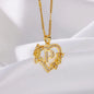 New Fashion Letter Detail Heart Shaped Pendant Necklace, Love Necklace for Women for Summer, Rhinestone & Flower Decor Stainless Steel Matching Necklace Jewelry, Girl's Temperament Cloths Accessory for Daily Wear