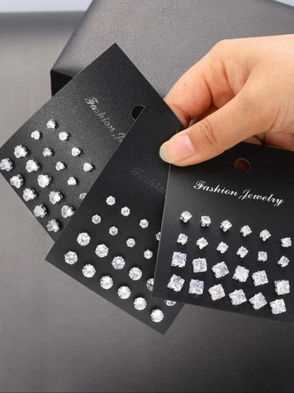 24/36 Pairs Unisex Ear Studs, Stud Earring Sets, Elegant Geometric Heart Design, Artificial Zircon, All-Season Sparkling Jewelry, Perfect for Gifts