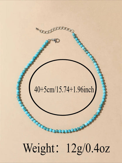 Women's Boho Minimalist Beaded Necklace, Casual Trendy Jewelry, Dainty Boho Necklace, Adjustable Elastic Lightweight Summer Jewelry for Parties, Vacations, and Casual Wear